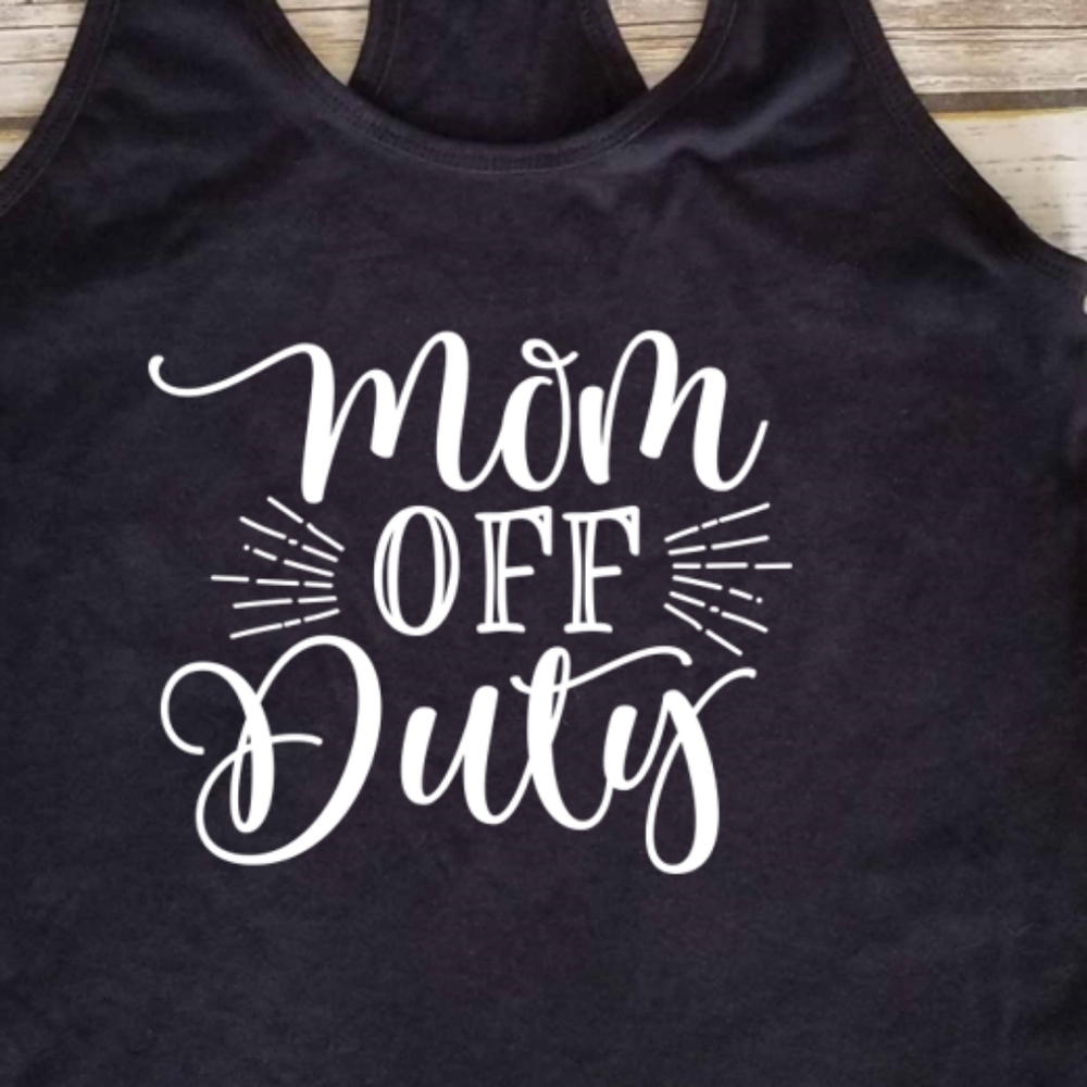 Mom Off Duty - ladies long black fitted tank top